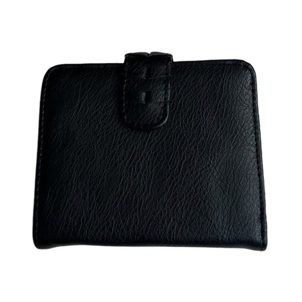 Time and Tru Amelia Bi-Fold Black Faux Leather Compact Wallet Womens